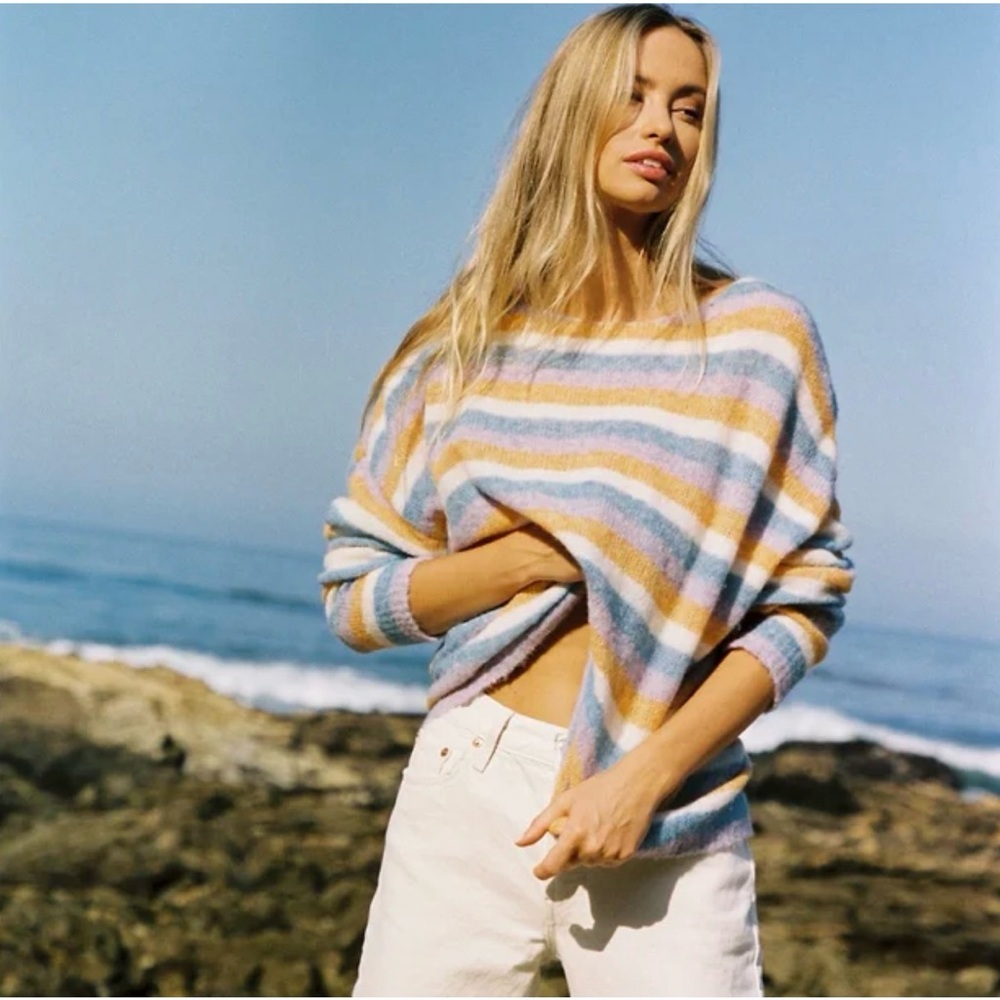 L Space - Cozy Clouds Sweater - Beautiful Skies Stripe Size S NWT - Picture 1 of 8